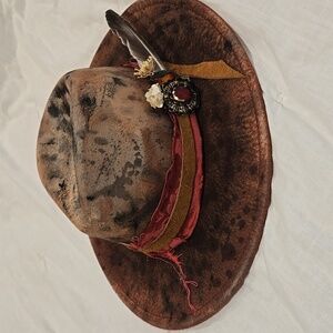 Handcrafted distressed felt fedora hat